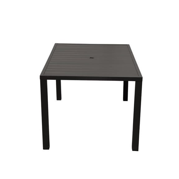 JERFIT 4 Person Square Outdoor Patio Table with Umbrella Hole, All-Weather Metal Dining Table for Garden, Deck, Backyard, Brown