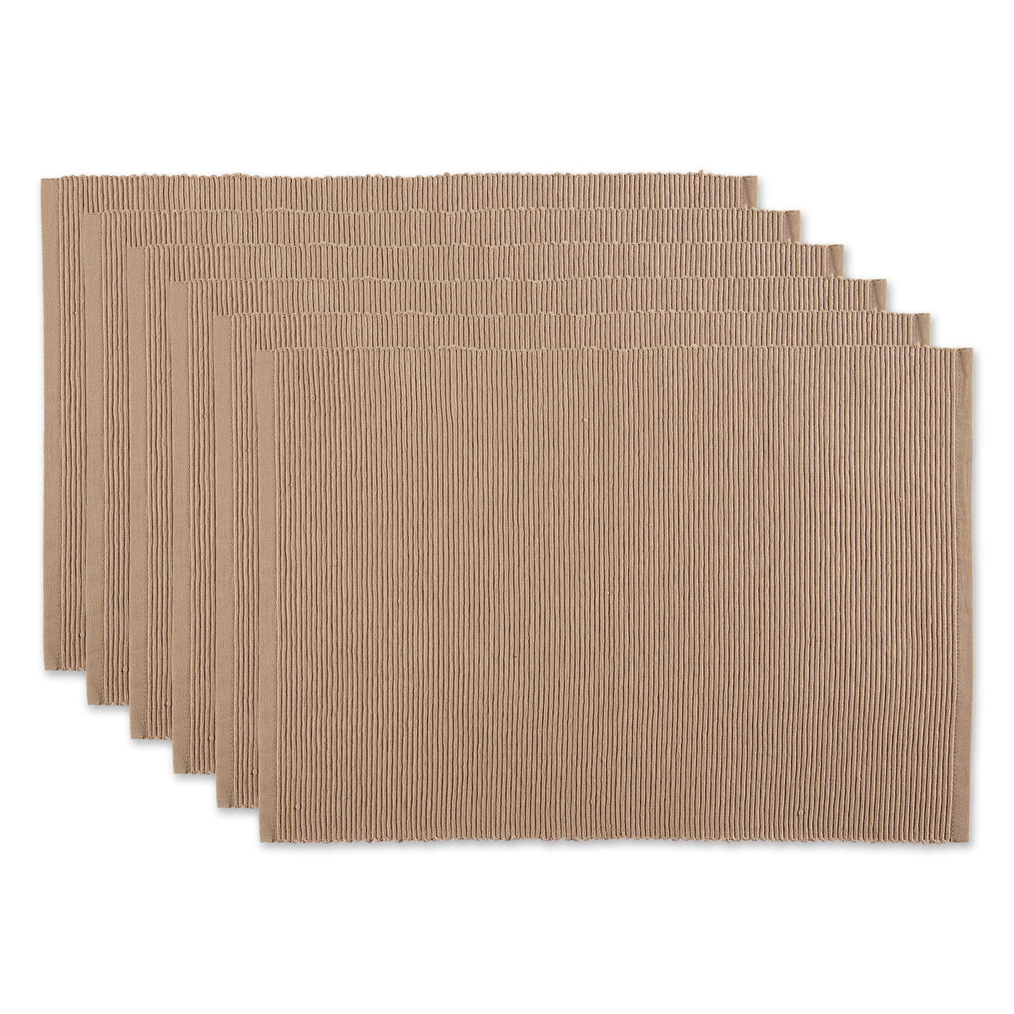 Set of 6 Stone Brown Ribbed Placemat, 19"