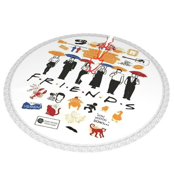 Friends Tv Show Christmas Tree Skirt with Tassel Thickened Xmas Tree Base Cover for Decorations Holiday Party