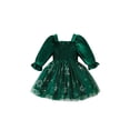 thumbnail image 1 of SUNSIOM Robe de Noël pour Petite Fille, Imprimé Étoile et Flocon de Neige, Encolure Carrée Froncée, Manches à Volants, Robe en Tulle pour l'Automne et l'Hiver, 1 of 7