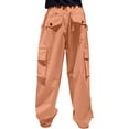thumbnail image 4 of Endives Womens Cargo Pants Parachute Pants Baggy Wide Leg Pant Waterproof With Pockets Orange, 4 of 7