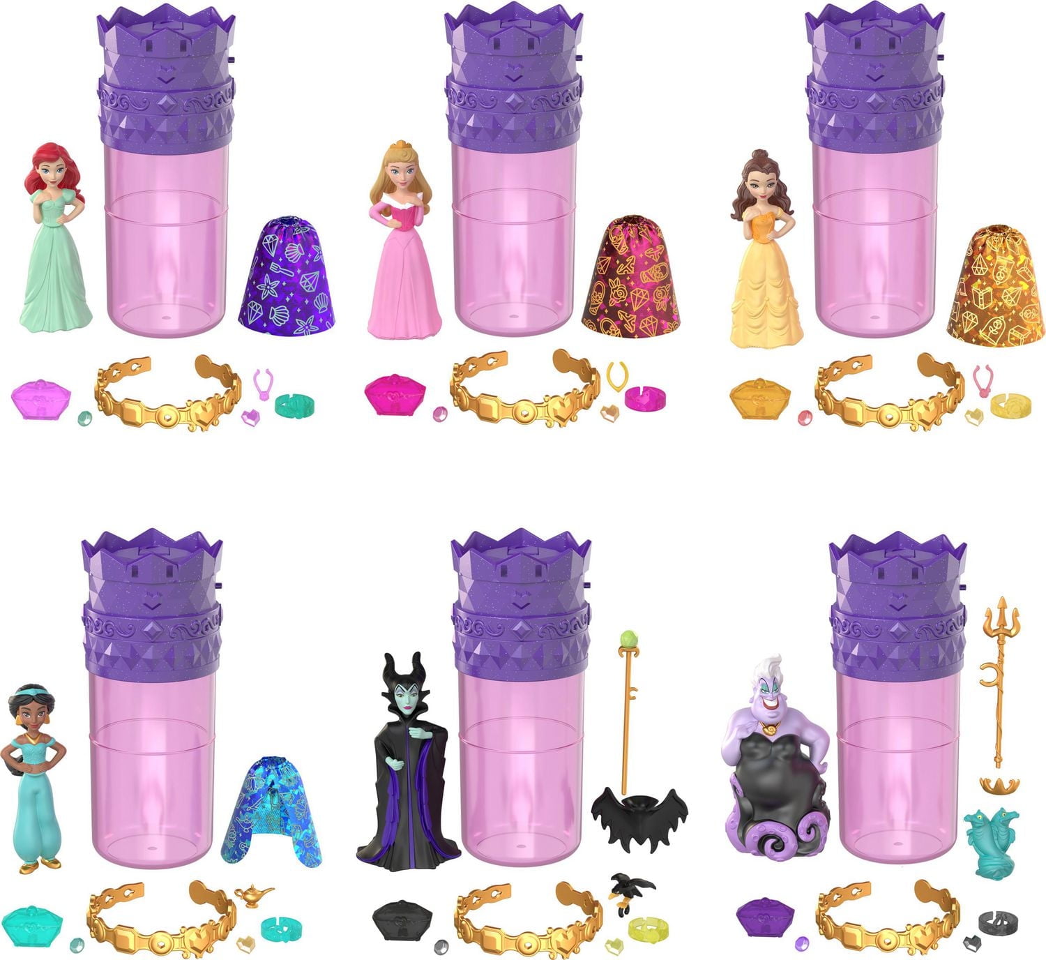 Disney Princess Royal Color Reveal Princess or Villain Small Doll with 5 Surprises (Dolls May Vary)