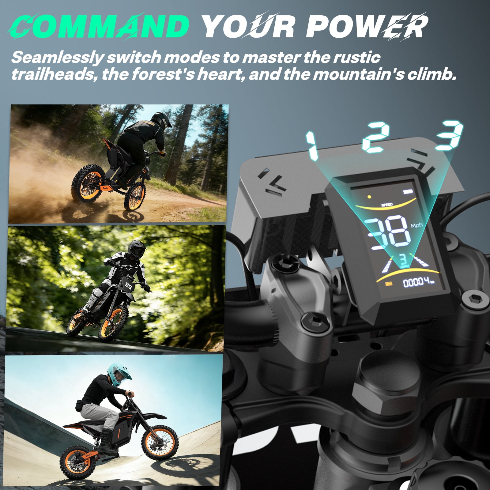 YVY Electric Dirt Bike for Adults/Teens,48V 30AH Battery,Max 60Miles,Peak 3000W 38MPH Electric Motorcycle,14"/12" Tires Full Suspension Mountain Bike UL2849