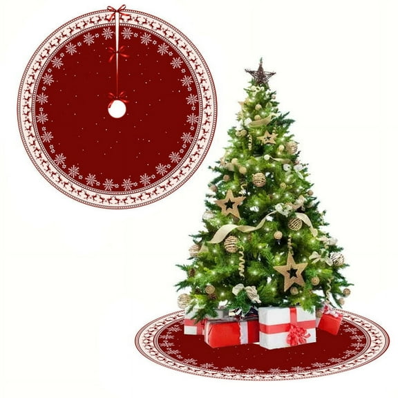 Christmas Tree Skirt, Snowflake Christmas Tree Decoration, Red Tree Skirt, Suitable for Christmas Tree Holiday Party, Christmas Gift