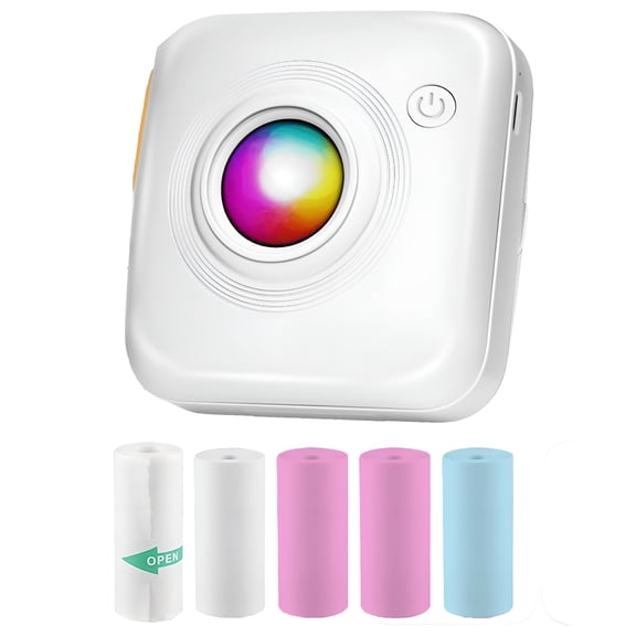 GJX Bluetooth Thermal Label Printer(Portable Sticker Maker),White&5 Rolls of Printer Paper,White Portable Mini Thermal Bluetooth Printer,For Photos