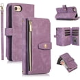 thumbnail image 6 of Crossbody Wallet Case for iPhone 7 Plus/iPhone 8 Plus, 9 Card Slots Adjustable Crossbody Zipper Cover Detachable Lanyard Strap Flip Case with Hand Strap Kickstand Case - Purple, 6 of 13