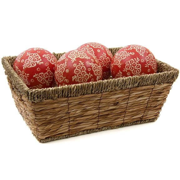 Oriental Furniture 4" Red and Beige Flowers Porcelain Ball Set