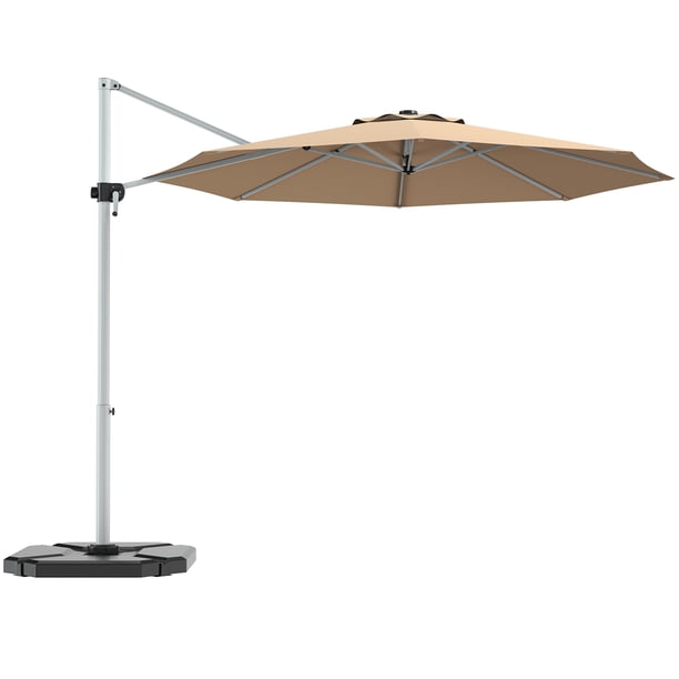 gymax 11ft patio offset hanging cantilever umbrella 360 degree tilt 11' with 360° Rotation & UPF 50+ Protection 11Ft Net Weight Gymax - 10FT Patio Offset