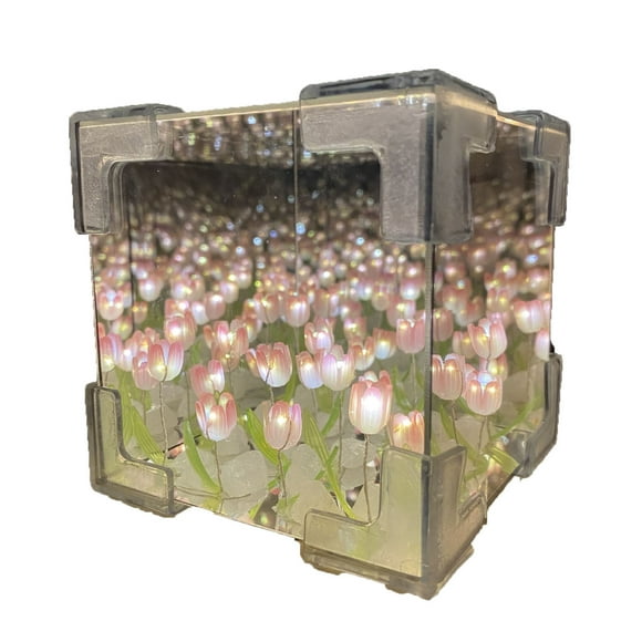 Aihimol DIY Tulip Cube Mirror Lamp, 21 Flowers LED Decorative Lamp, 2 in 1 Mirror & Table Ornaments for Bedroom Livingroom,Gift for Mother's Day (Pink Tulip)