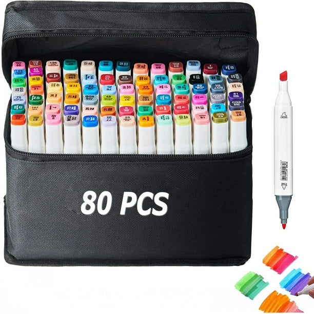 80 Colors Dual Tip Art Markers,Alcohol Based,Highlighter Pen, Sketch