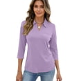 thumbnail image 4 of Nestiefly 3/4 Sleeve Tops for Women's V Neck Collared Polo Shirts Dressy Three Quarter Sleeve Tops Golf Shirt with Chest Pocket Light Purple XL, 4 of 5