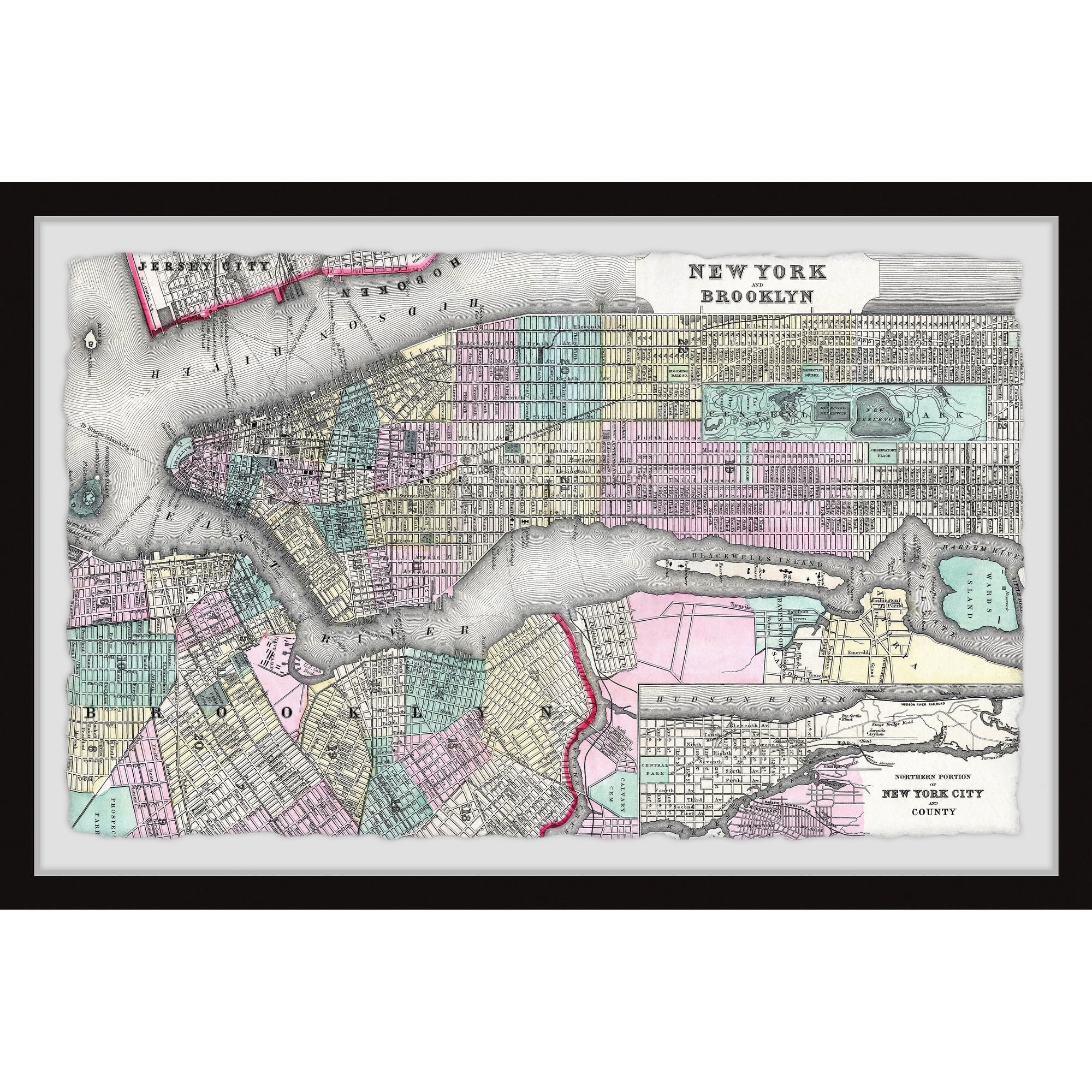 Marmont Hill Colored Brooklyn Map Framed Wall Art, 30" x 45"