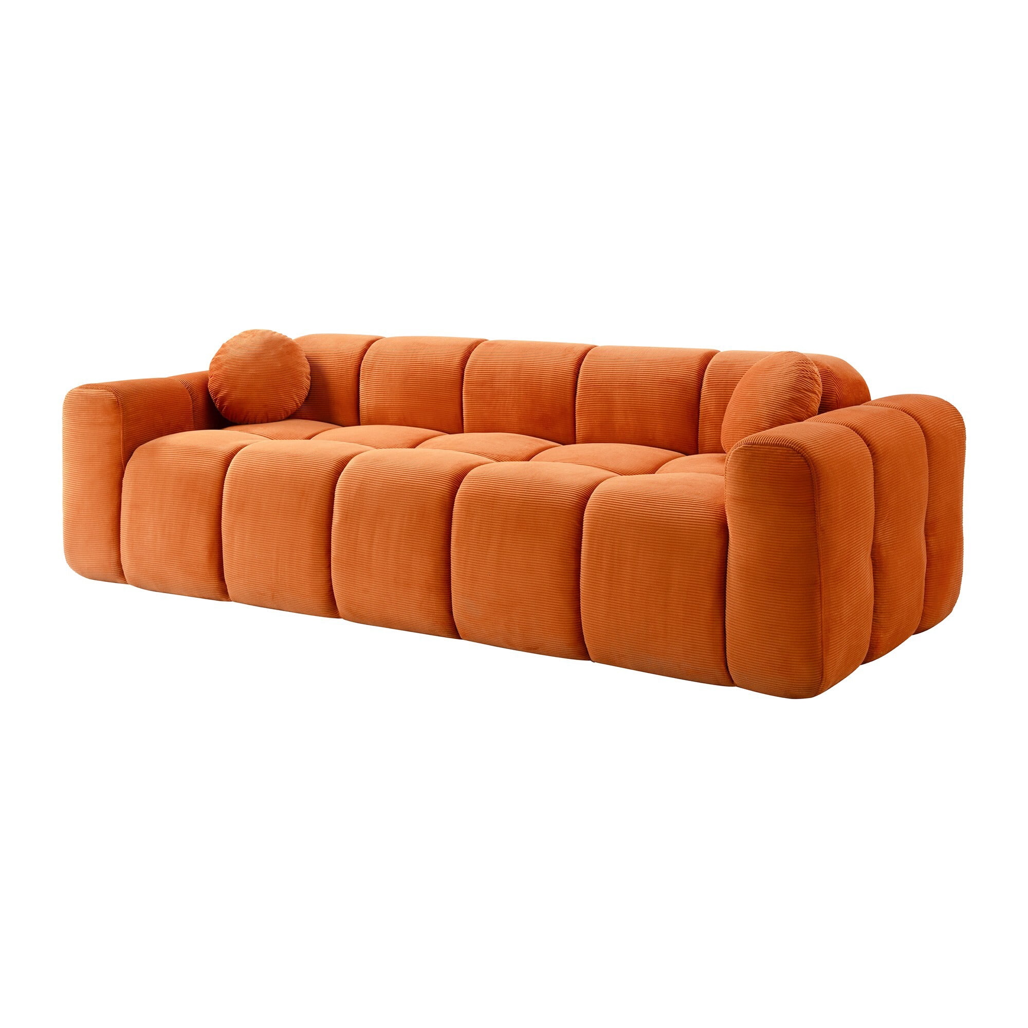 AENKYO 98" Corduroy Cloud Puff Sofa, Modern 4-Seater Bubble Block Couch, No Assembly, Vibrant Orange