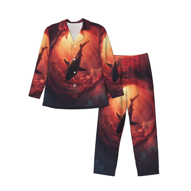 Balery Shark Underwater Vortex Pijama para Hombre de Dos Piezas con Manga Larga, Conjunto de Dormir y Descanso Suave con Bolsillos-Large