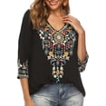 thumbnail image 3 of Mexican Embroidered Shirts for Women Boho Tops and Blouses 3/4 Sleeve Bohemian Peasant Summer Fall Tunic Top, 3 of 7