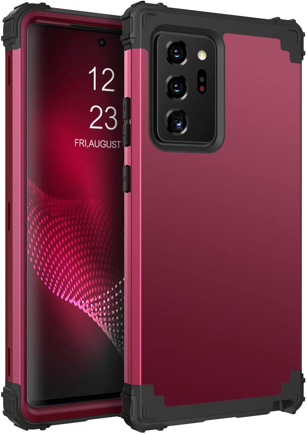 Note 20 Ultra Case, 3 in 1 Heavy Duty Hybrid Hard PC Soft Silicone Bumper Shockproof Anti Slip Protective Case for Samsung Galaxy Note20 Plus/Ultra 6.9 Inch 2020, Wine Red