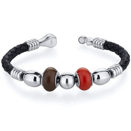 Oravo Red and Brown Roundel Bead woven Leather Bracelet