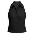 thumbnail image 5 of Women's Cotton Solid Color Sleeveless Shirts Front Collared Dressy Casual Blouses Loose office Tank Tops Black, 5 of 8