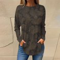 thumbnail image 2 of Jewelreauty Womens Round Neck Long Sleeve Shirts Casual Print Pullover Loose Tops Plus Size Tunic T-Shirts (3XL, Brown), 2 of 6