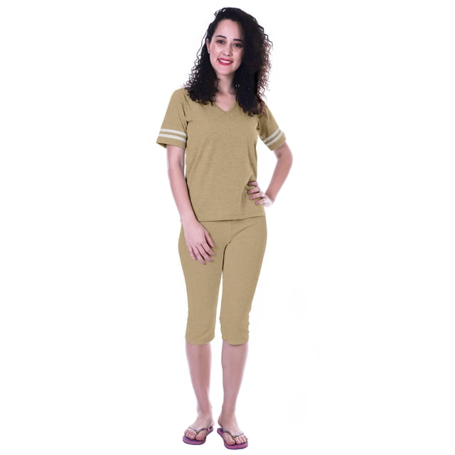 Moomaya Ensemble de Nuit Simple pour Femmes avec Capri en Coton 2 Pcs Chemises de Nuit-862