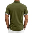 thumbnail image 6 of YLSDY Men's Slim-Fit Ribbed Collared Shirt, Striped Cuff Trim, 3-Button Placket Short Sleeve Top for Casual & Business Casual Army Green M, 6 of 9