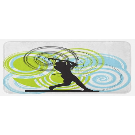 

Baseball Kitchen Mat Baseball Player with Circles on His Bat Wild Pitch Fast Win Do It Plush Decorative Kitchen Mat with Non Slip Backing 47 X 19 Green Blue Black by Ambesonne