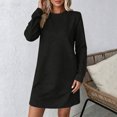 thumbnail image 6 of Vynhevius Womens Solid Textured Dress Crew Neck Long Sleeve Casual Loose Mini, 6 of 8