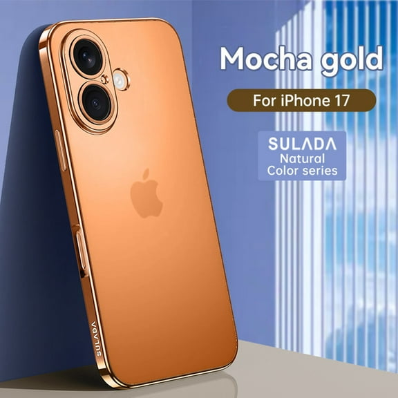 ELEHOLD Matte Clear Case for For iPhone 17 2025, Camera Lens Full Protection Semi-Transparent Non-Yellowing Shockproof Protective Plating Case for For iPhone 17 ,Orange