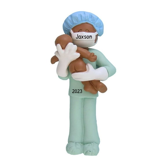 Ornaments by Elves Personalized Baby's First Christmas 2024 Ornament Midwife Black Ornament .25lbs