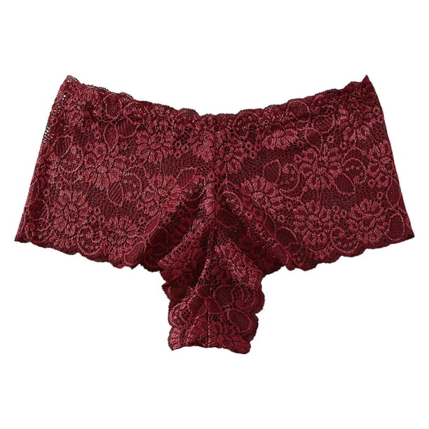 Gibobby Ropa interior bikini elástica Ropa interior calada Sexy encaje para mujer, cintura trasera encaje, cintura media alta, hueco, transpirable, cinturón ensanchado, bragas (Rojo, XL)
