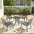 thumbnail image 2 of Hzzkey 5-Piece Black Outdoor Aluminum Round Dining Set,4 Chairs, Brown Cushion, Umbrella Hole, Weather-Resistant, 2 of 11