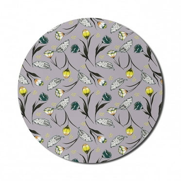 Floral Mouse Pad for Computers, Modern Random Layout of Flowers in Pastel Tones Illustration Pattern, Round Non-Slip Thick Rubber Modern Mousepad, 8" Round, Purple Grey and Multicolor, by Ambesonne