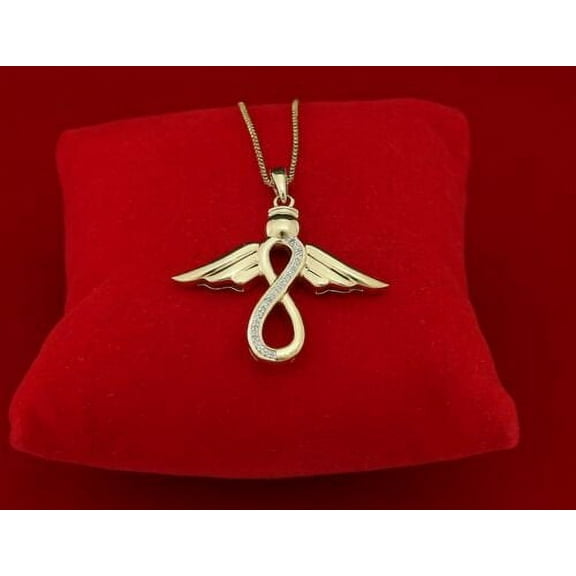 King Of Bling's Real 0.05ct Diamond Sterling Silver Infinity with Wings Necklace Yellow Pendant
