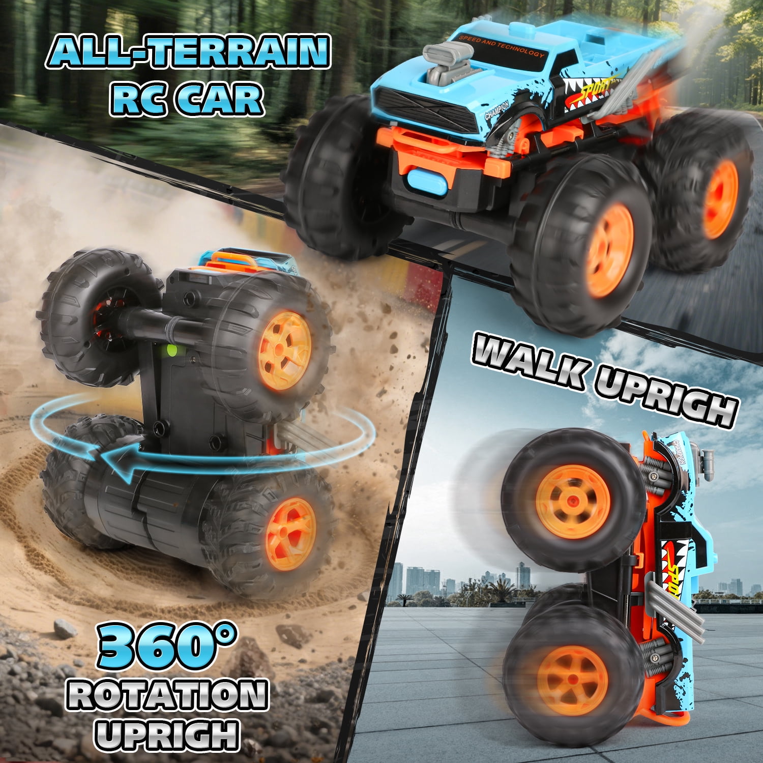 Huge Wave Remote Control Car, 1:16 Scale RC Stunt Monster Truck Toys, with Transform Track and Mini Car, Christmas Birthday Gift