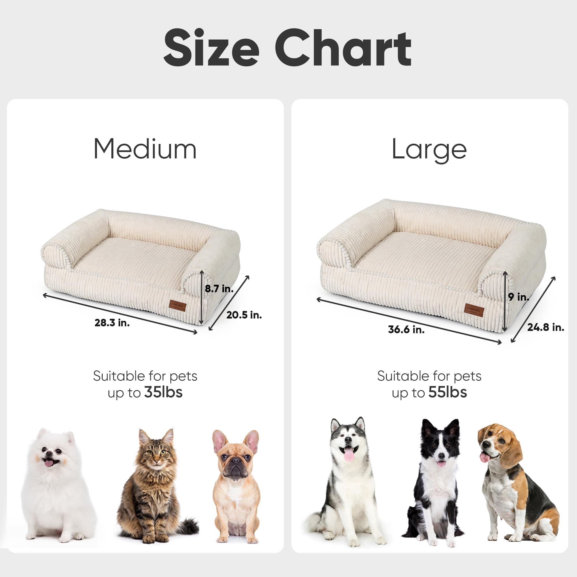 Pet Bed Cream Corduroy Orthopedic Washable Cover Waterproof for Small Dogs and Cats