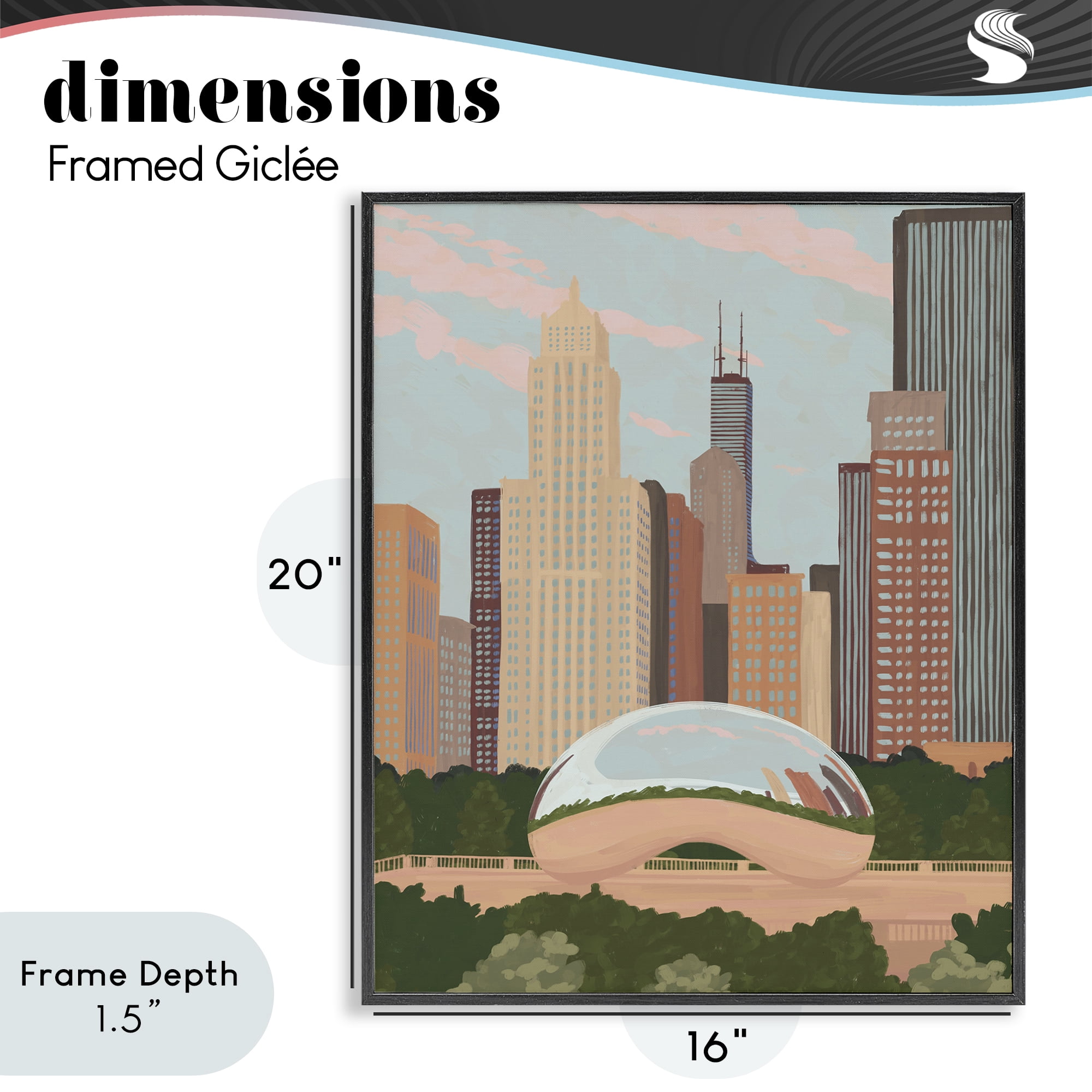 Stupell Industries Chicago Bean Cityscape Black Framed Giclee Art, design by Veronica Lara