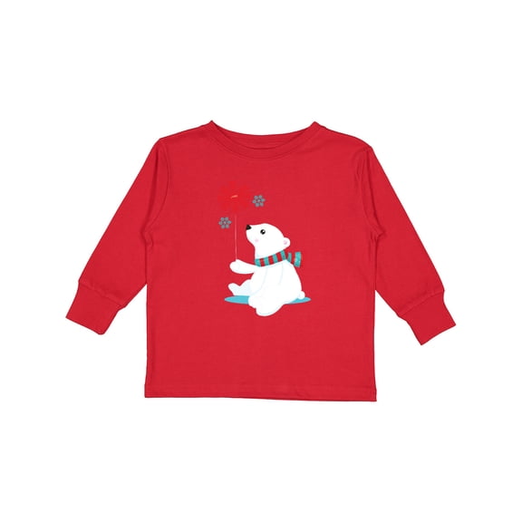 Inktastic Polar Bear, Bear with Scarf, Cute Bear, Snowflakes Boys or Girls Long Sleeve Toddler T-Shirt