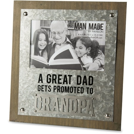 Day Picture Frame - Man Made - A Great Dad gets Promoted to Grandpa Metal Father's Day 4x6 Picture Frame