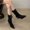 Black, variant on Women Pointed Toe Buckle Strap Slip on Mid Calf Thin Stiletto High Heel Ruched Leather Boots for Autumn Winter Fashion Khaki 7.5(40)