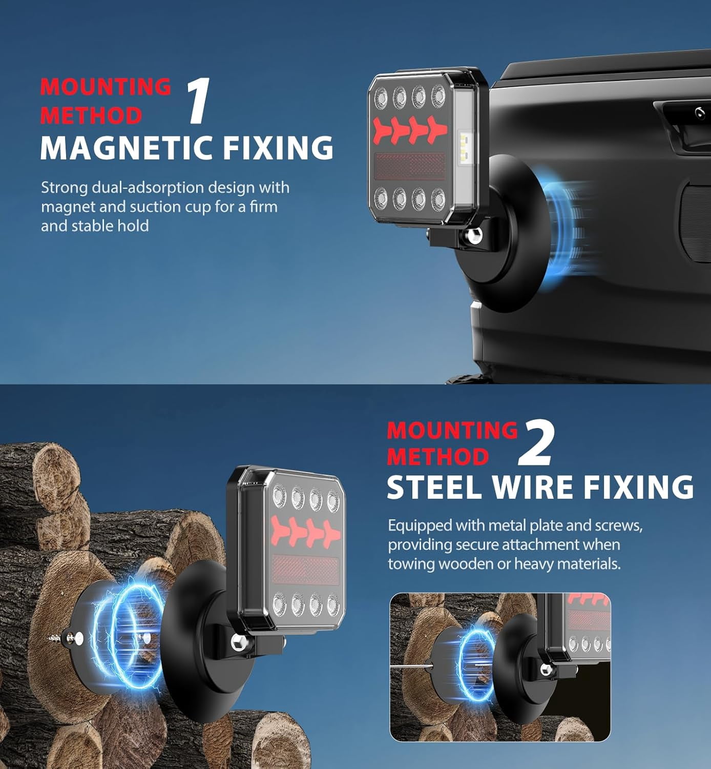 Wireless Magnetic LED Trailer Light Kit, IP67 Waterproof, 100FT Range, USB-C Fast Charging