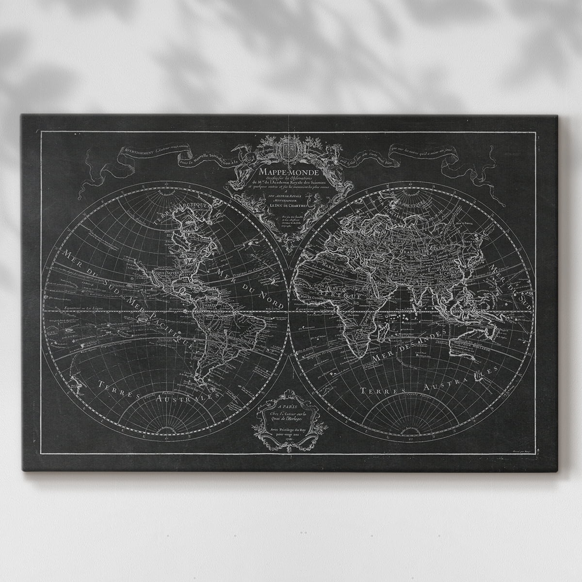 Wexford Home Monde Map - 12" x 18" Gallery Wrapped Canvas, Ready to Hang