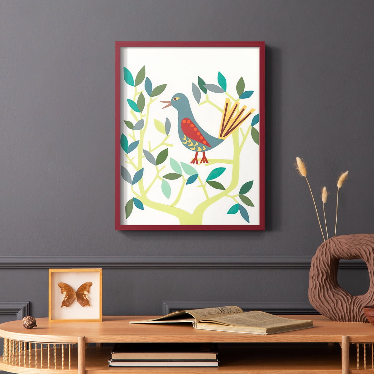 Whitty Bird IV Framed Print in Red Solid Wood 11 x 14 Framed Print