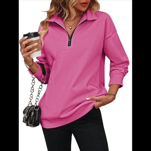 Sudaderas de Gran Tamaño para Mujer, Suéteres de Otoño, Sudaderas con Capucha de Moda, Jersey con Media Cremallera, Camisas de Larga, Ropa Rosa Roja XXL