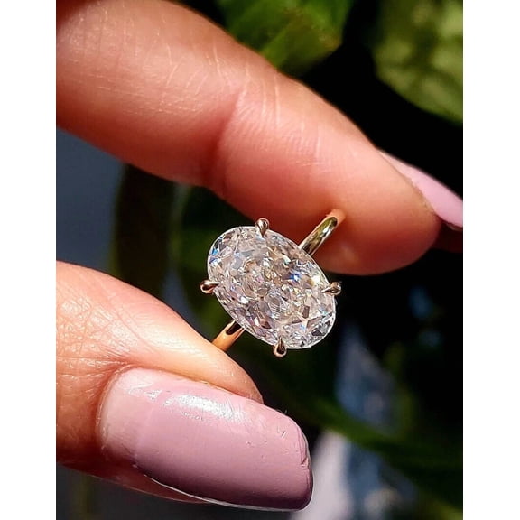 3Ct Oval Cut Moissanite Solitaire Engagement Ring 14k Yellow Gold Plated