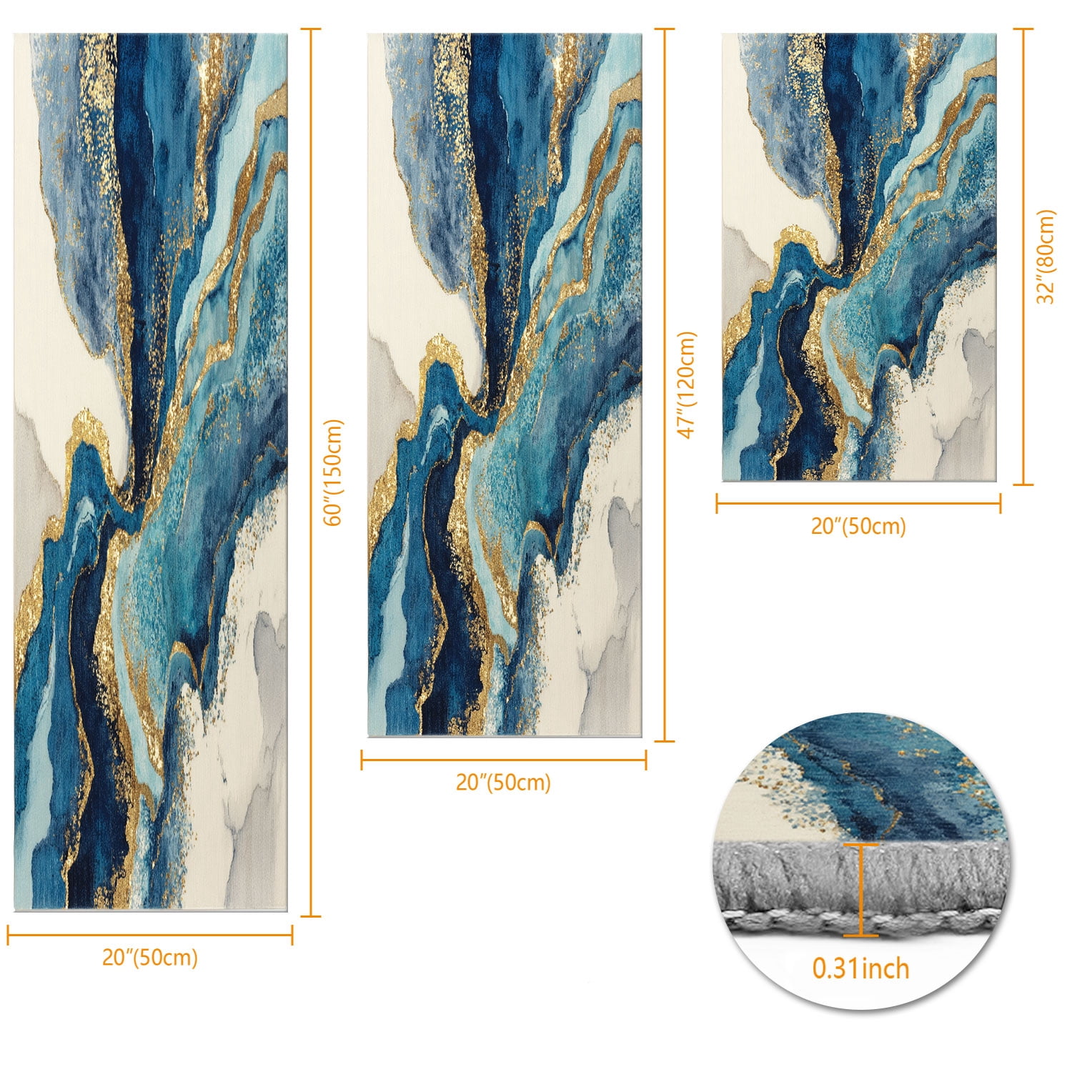 3-Piece Farmhouse Striped Kitchen Rug Set Anti-Slip Backing, Machine Washable Distressed Floor Mats for Kitchen Hallway Bathroom Laundry Room Christmas Decor