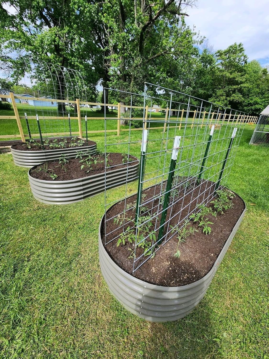 Anleolife 2 PACK 8x4x1.5 ft Galvanized Raised Garden Beds Outdoor, Oval Large Metal Planter Box for Planting Vegetables Flowers Herb, Anti-Rust, Quartz Grey