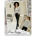 thumbnail image 5 of HUBERY Women Lapel V Neck Ribbed Knitted Long Sleeve Solid Color Pullover Sweater, 5 of 5