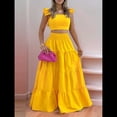 thumbnail image 4 of Conjunto de 2 Piezas para Mujer: Top Corto con Tirantes Finos y Falda Larga con Volantes y Cintura Fruncida Amarillo S, 4 of 6