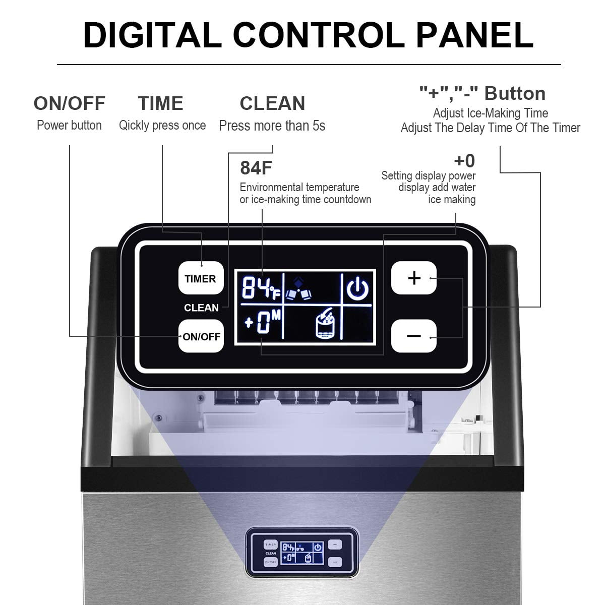 SMAD Commercial Ice Maker Undercounter 99LBS/24H Machine Quick Making, Freestanding for Bars Coffee Restaurant