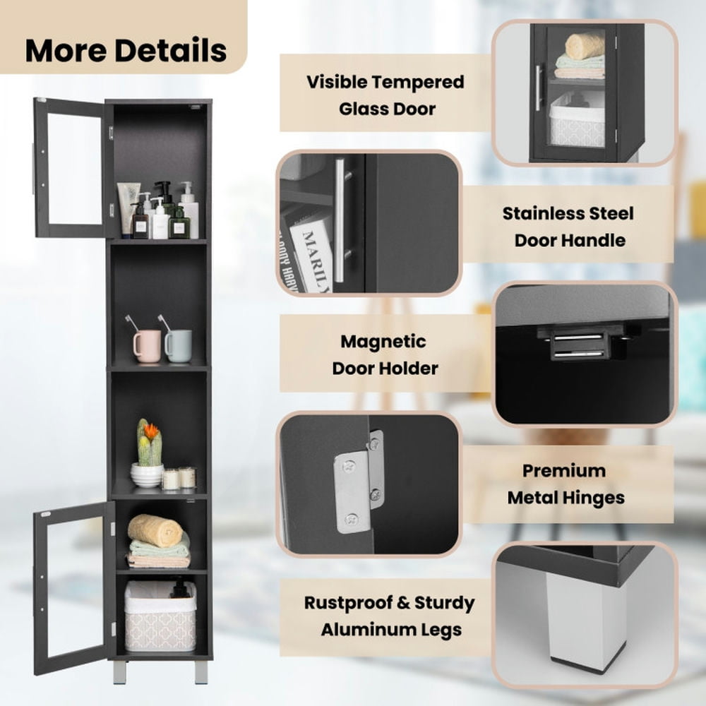 Finihen Bathroom Storage Cabinet, Bathroom Floor Cabinet, 71 Inch Tall Tower Bathroom Storage Cabinet and Organizer Display Shelves, for Bedroom, Black Finihen Bathroom Storage Cabinet, Bathroom Floor Cabinet, 71 Inch Tall Tower Bathroom Storage Cabinet and Organizer Display Shelves, for Bedroom, Black